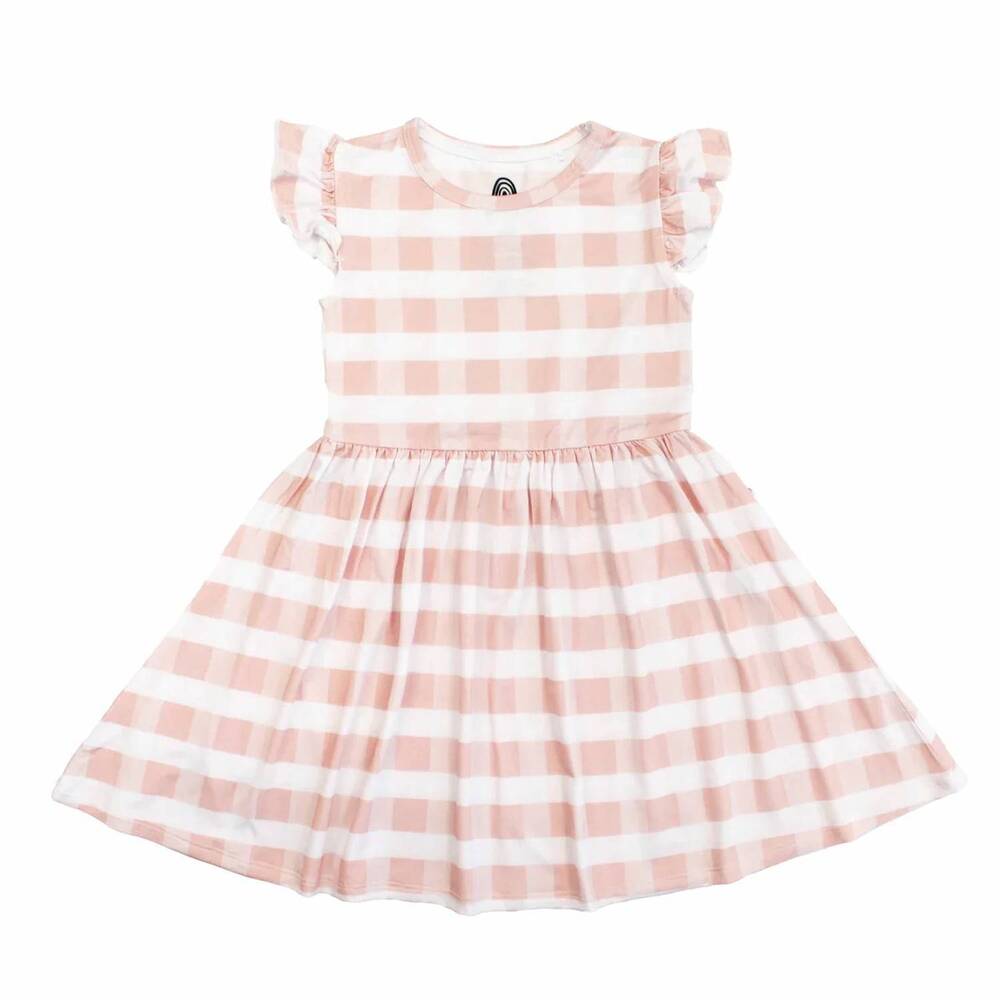 NEW EMERSON AND FRIENDS girl's gingham short sleeve bamboo twirl dress in pink